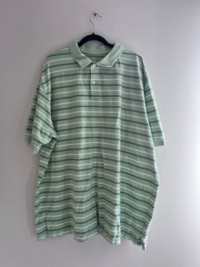 Men's Light Green Striped Polo Shirt